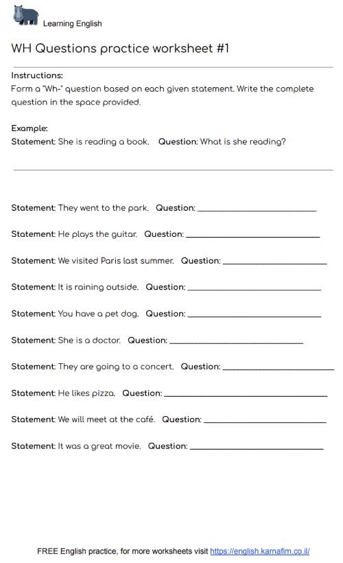 WH questions - worksheet #1